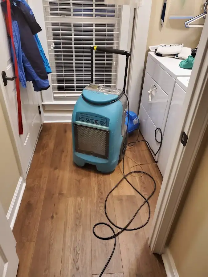 Commercial dehumidifier deployed for Flood Damage Cleanup in Edgemoor